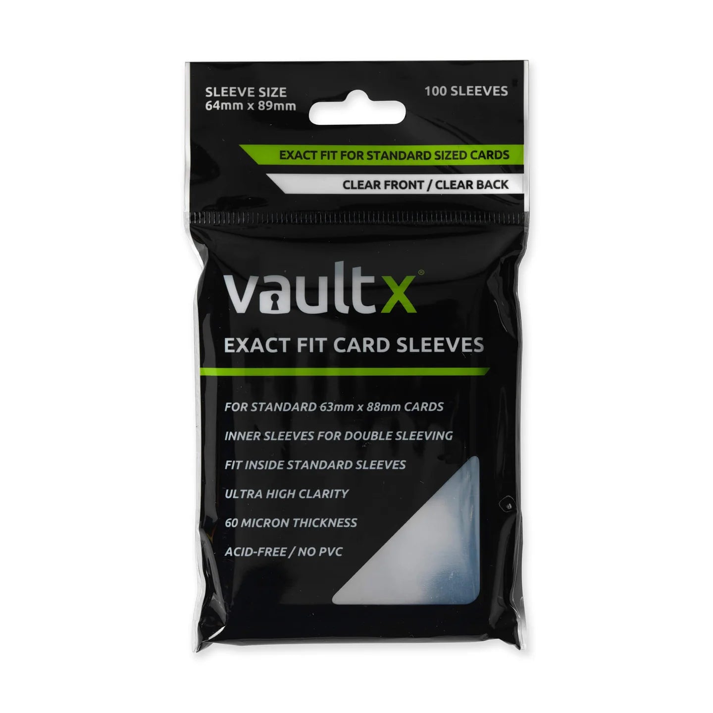 Vault X Exact Fit Card Sleeves – 100 clear sleeves for standard-size TCG trading cards, 64 x 89 mm
