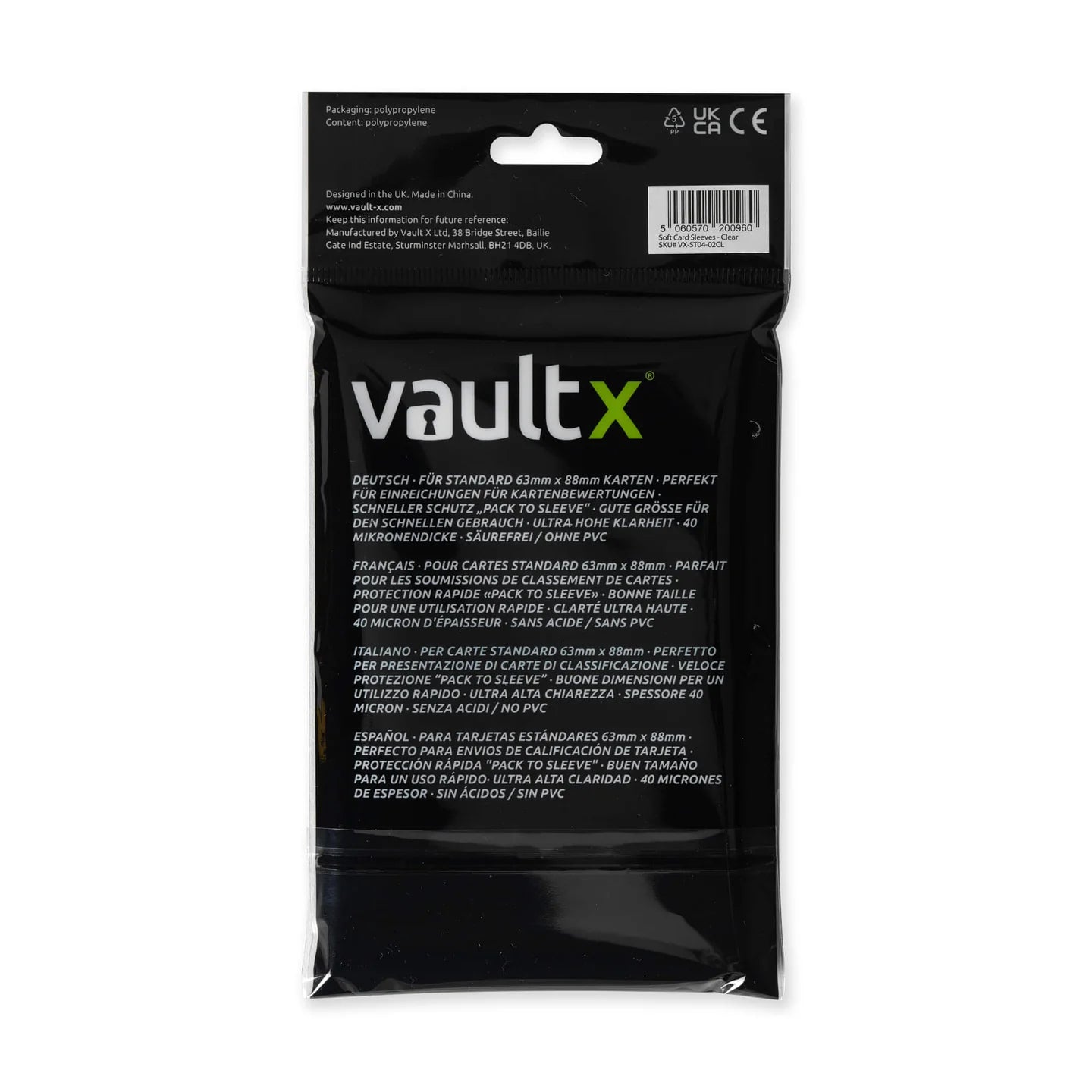 Vault X Soft Card Sleeves – 200 clear sleeves for standard-size TCG trading cards, 66 x 92 mm
