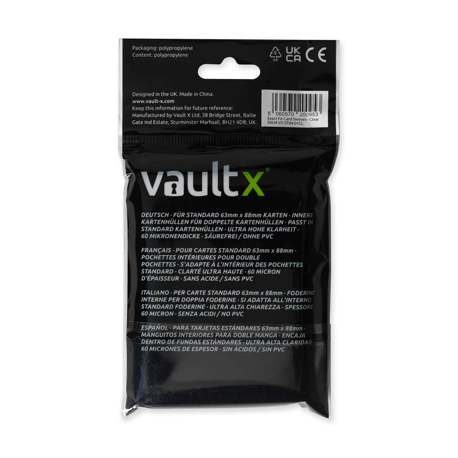 Vault X Exact Fit Card Sleeves – 100 clear sleeves for standard-size TCG trading cards, 64 x 89 mm
