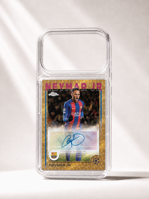 Transparent MINTCASED phone case with Neymar trading card 